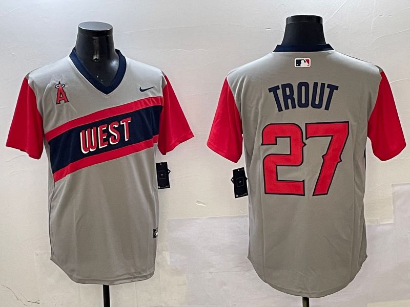 Men Los Angeles Angels #27 Trout Grey Throwback Game 2025 Nike MLB Jersey style 1